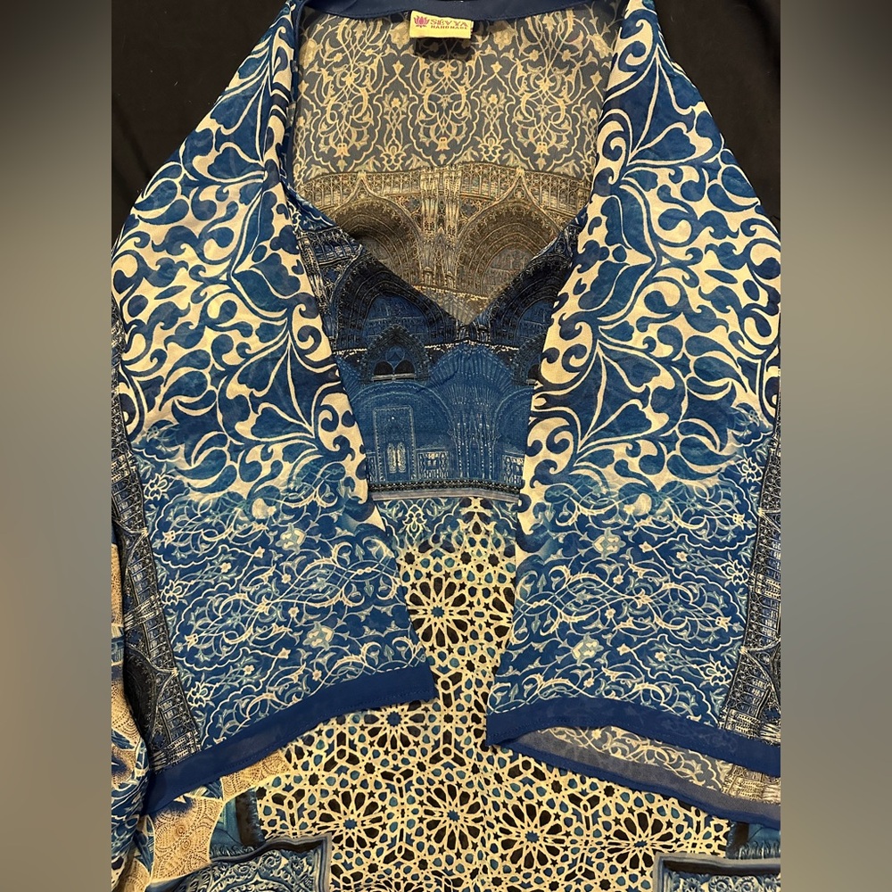 Cupro Kaftan Blue Mandala Women's Top from Seyva - Picture 3 of 6